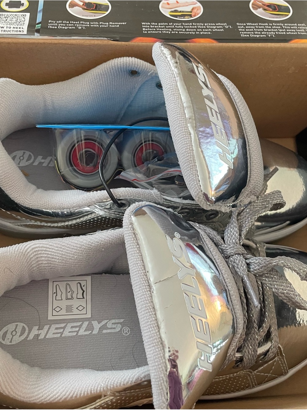 Heelys Kids Silver Metallic Sneakers with Red-Accent Wheels